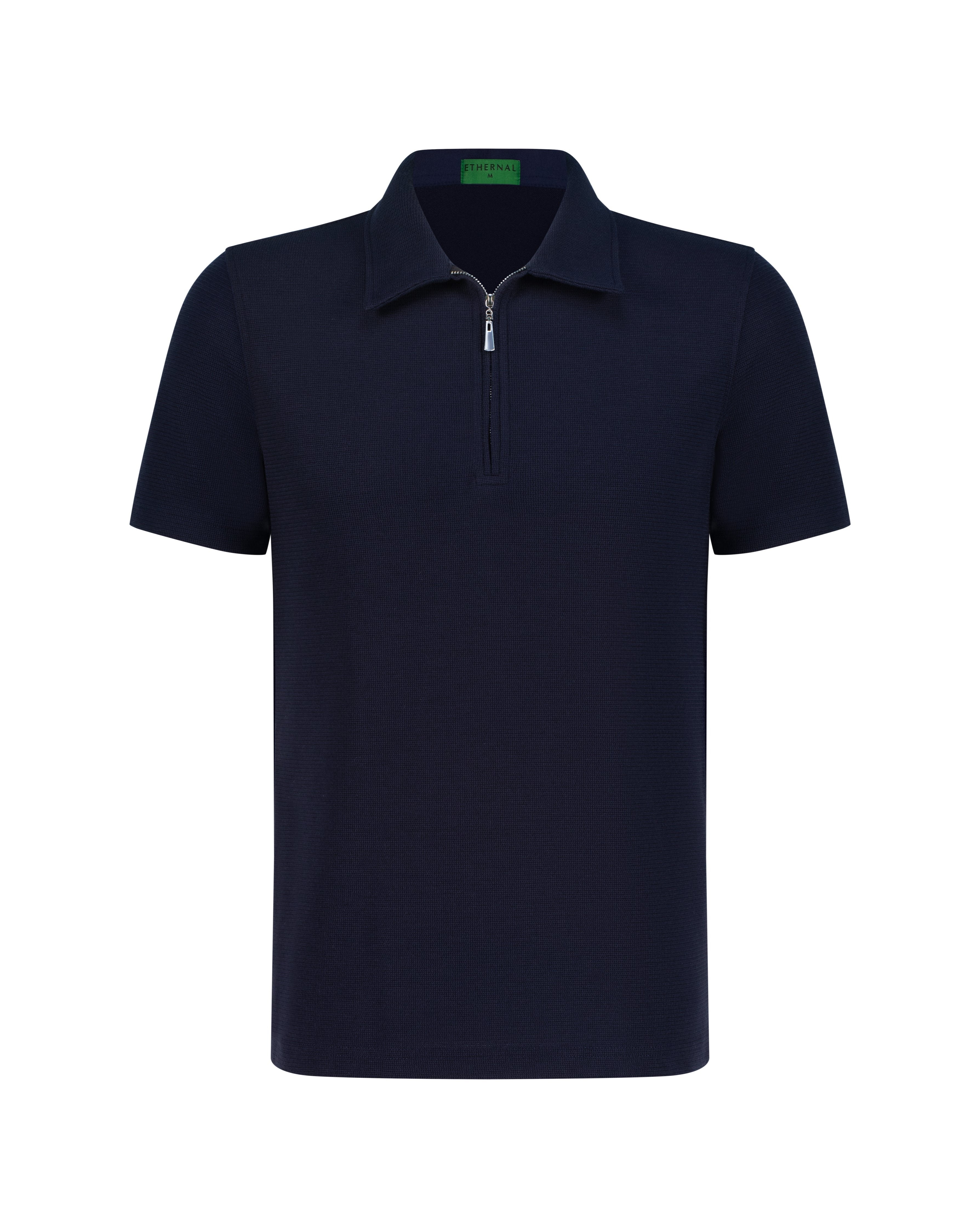 City Textured Zip Polo (Navy)